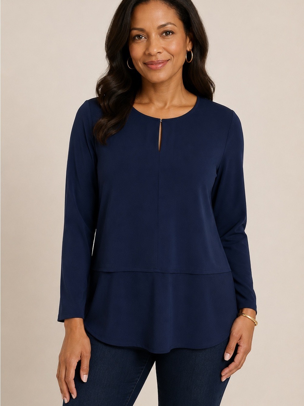 44. Lauren Ralph Lauren Navy Keyhole Blouse